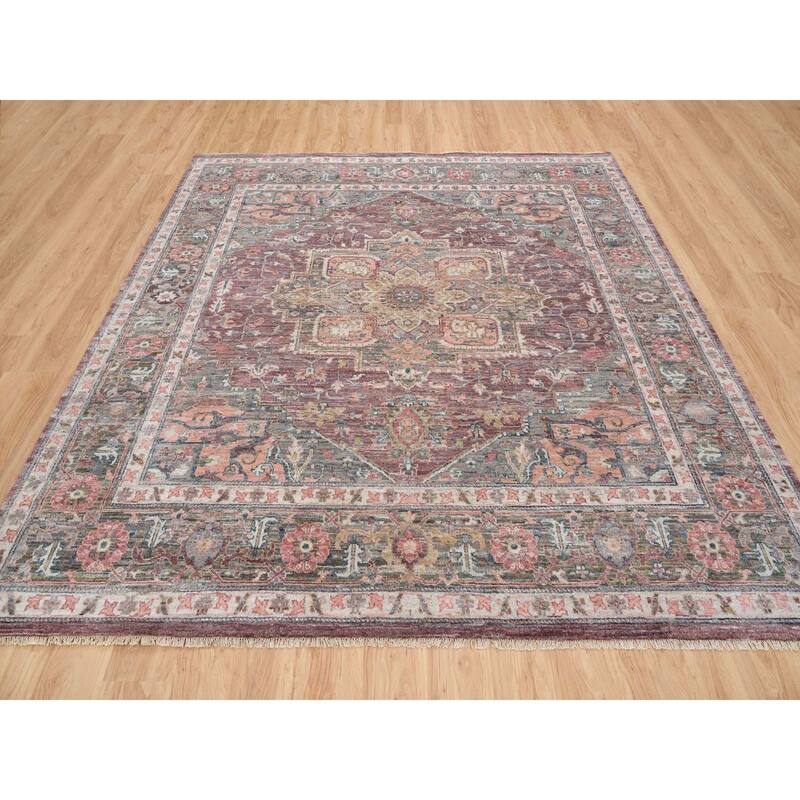 Shahbanu Rugs Light Burgundy Tone on Tone Extra Soft Wool Heriz Revival